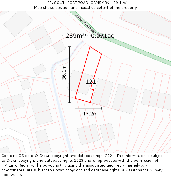 121, SOUTHPORT ROAD, ORMSKIRK, L39 1LW: Plot and title map