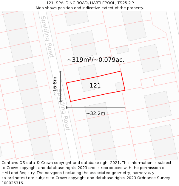 121, SPALDING ROAD, HARTLEPOOL, TS25 2JP: Plot and title map