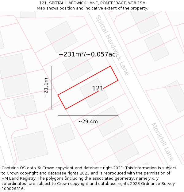121, SPITTAL HARDWICK LANE, PONTEFRACT, WF8 1SA: Plot and title map