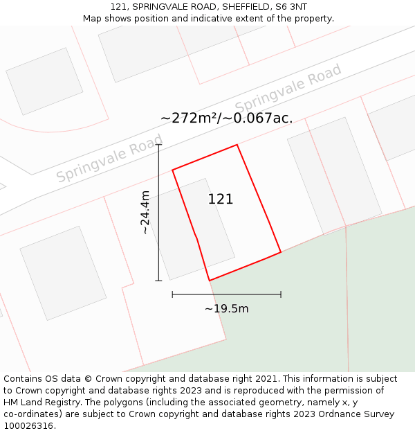 121, SPRINGVALE ROAD, SHEFFIELD, S6 3NT: Plot and title map