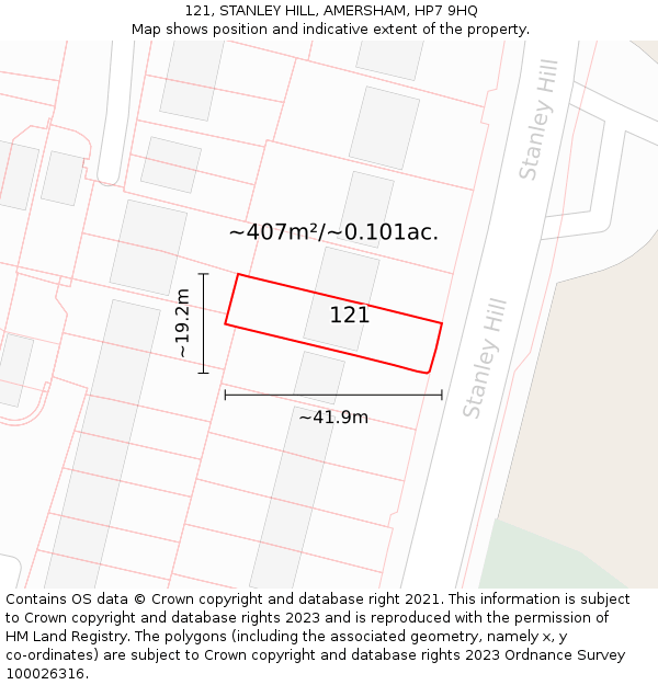 121, STANLEY HILL, AMERSHAM, HP7 9HQ: Plot and title map