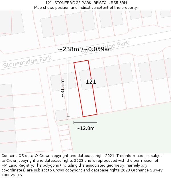 121, STONEBRIDGE PARK, BRISTOL, BS5 6RN: Plot and title map