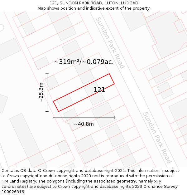 121, SUNDON PARK ROAD, LUTON, LU3 3AD: Plot and title map