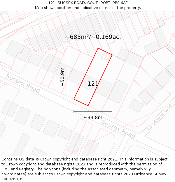 121, SUSSEX ROAD, SOUTHPORT, PR8 6AF: Plot and title map