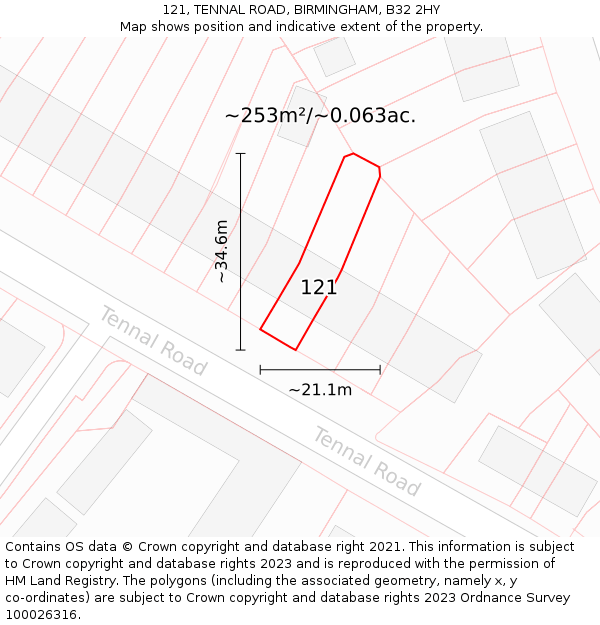 121, TENNAL ROAD, BIRMINGHAM, B32 2HY: Plot and title map