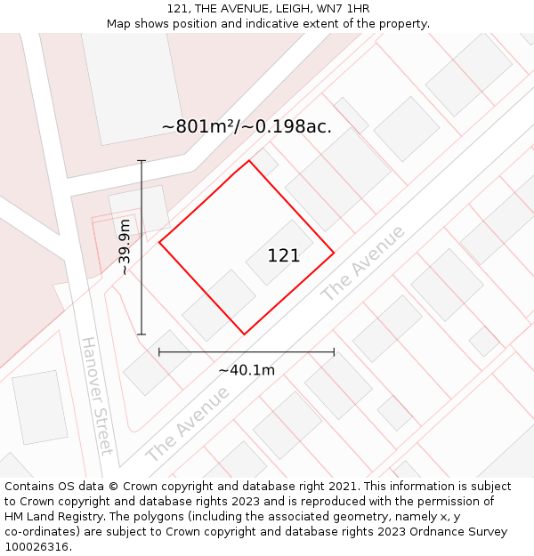 121, THE AVENUE, LEIGH, WN7 1HR: Plot and title map