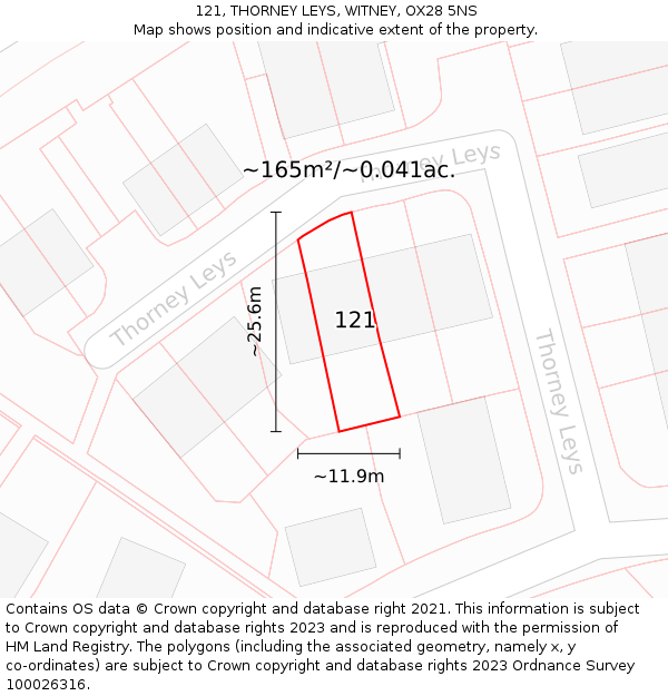 121, THORNEY LEYS, WITNEY, OX28 5NS: Plot and title map