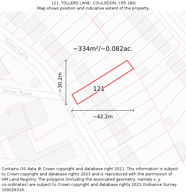 121, TOLLERS LANE, COULSDON, CR5 1BG: Plot and title map