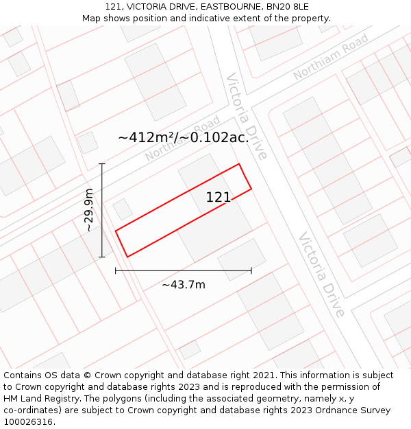 121, VICTORIA DRIVE, EASTBOURNE, BN20 8LE: Plot and title map