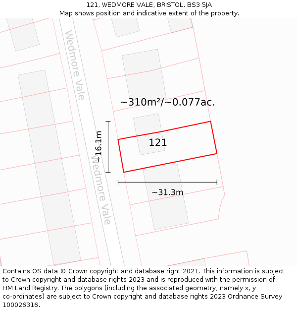 121, WEDMORE VALE, BRISTOL, BS3 5JA: Plot and title map