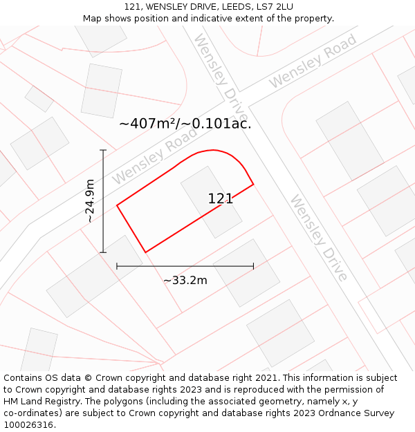 121, WENSLEY DRIVE, LEEDS, LS7 2LU: Plot and title map