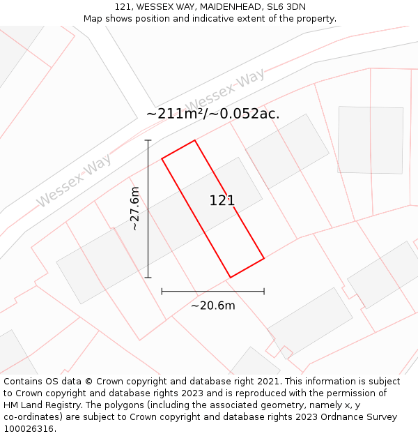 121, WESSEX WAY, MAIDENHEAD, SL6 3DN: Plot and title map