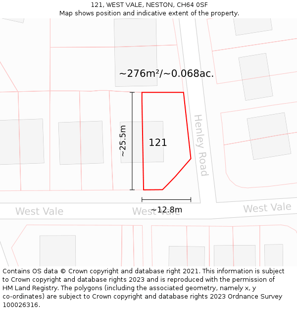 121, WEST VALE, NESTON, CH64 0SF: Plot and title map