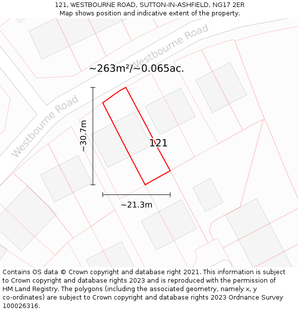 121, WESTBOURNE ROAD, SUTTON-IN-ASHFIELD, NG17 2ER: Plot and title map