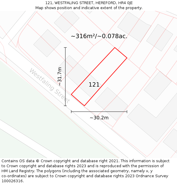 121, WESTFALING STREET, HEREFORD, HR4 0JE: Plot and title map