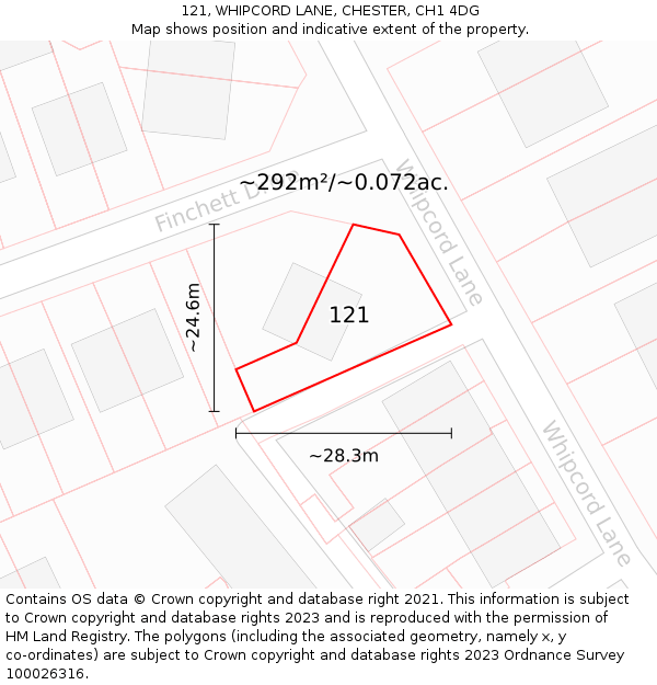 121, WHIPCORD LANE, CHESTER, CH1 4DG: Plot and title map