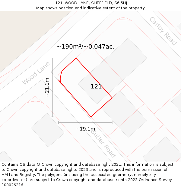 121, WOOD LANE, SHEFFIELD, S6 5HJ: Plot and title map