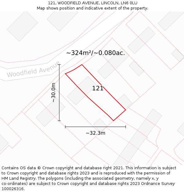 121, WOODFIELD AVENUE, LINCOLN, LN6 0LU: Plot and title map