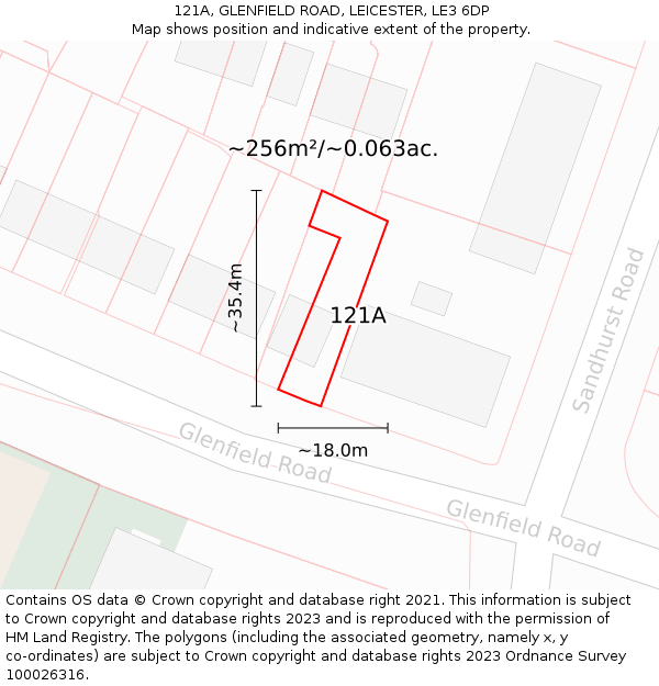 121A, GLENFIELD ROAD, LEICESTER, LE3 6DP: Plot and title map