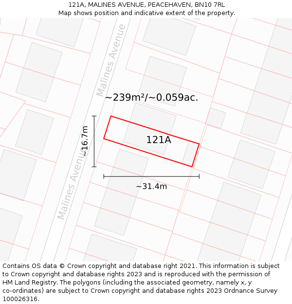 121A, MALINES AVENUE, PEACEHAVEN, BN10 7RL: Plot and title map