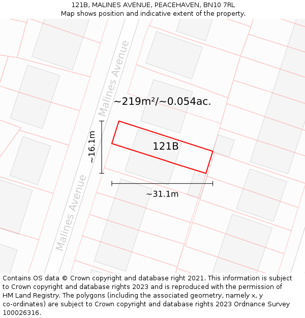 121B, MALINES AVENUE, PEACEHAVEN, BN10 7RL: Plot and title map