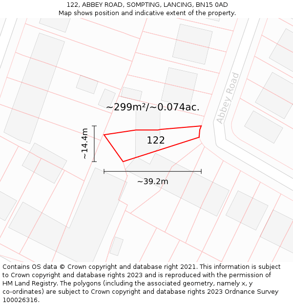 122, ABBEY ROAD, SOMPTING, LANCING, BN15 0AD: Plot and title map