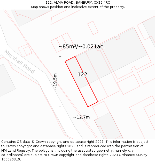 122, ALMA ROAD, BANBURY, OX16 4RQ: Plot and title map