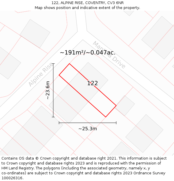 122, ALPINE RISE, COVENTRY, CV3 6NR: Plot and title map