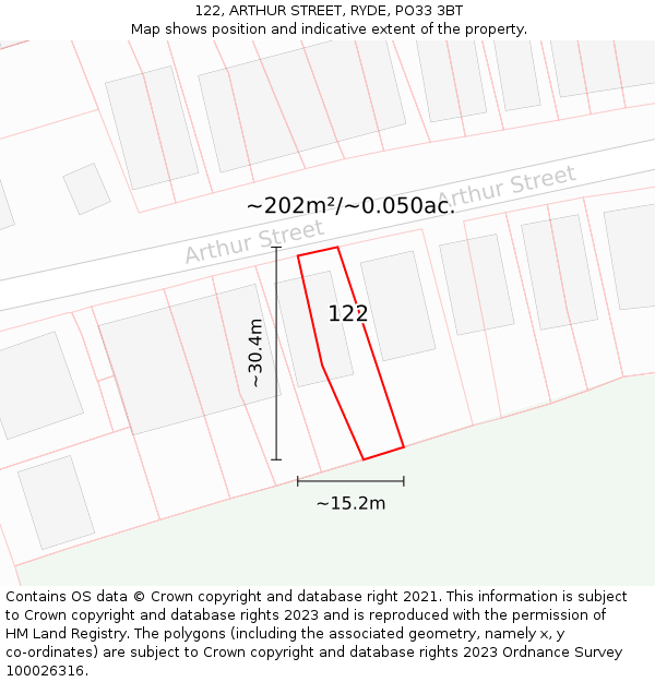 122, ARTHUR STREET, RYDE, PO33 3BT: Plot and title map