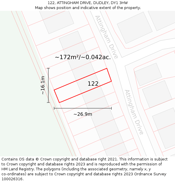 122, ATTINGHAM DRIVE, DUDLEY, DY1 3HW: Plot and title map