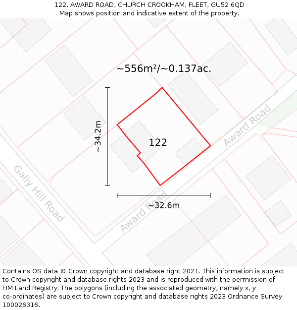 122, AWARD ROAD, CHURCH CROOKHAM, FLEET, GU52 6QD: Plot and title map