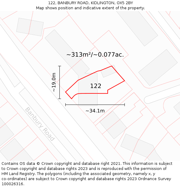 122, BANBURY ROAD, KIDLINGTON, OX5 2BY: Plot and title map