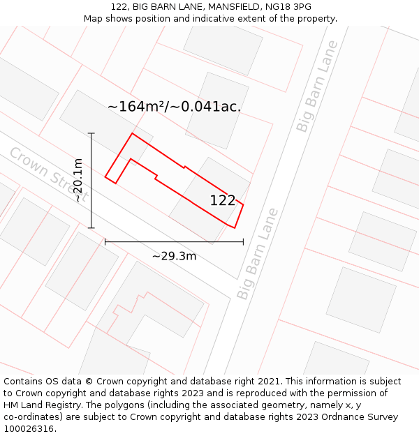 122, BIG BARN LANE, MANSFIELD, NG18 3PG: Plot and title map