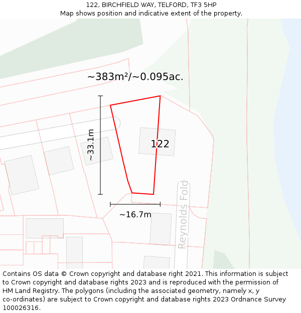 122, BIRCHFIELD WAY, TELFORD, TF3 5HP: Plot and title map