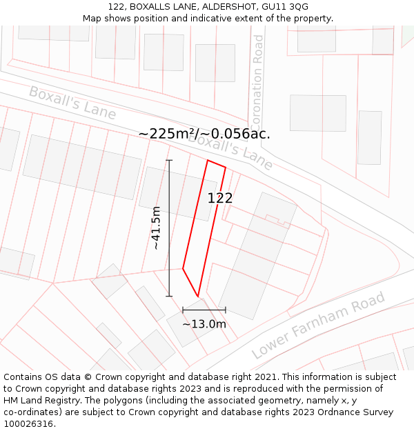 122, BOXALLS LANE, ALDERSHOT, GU11 3QG: Plot and title map