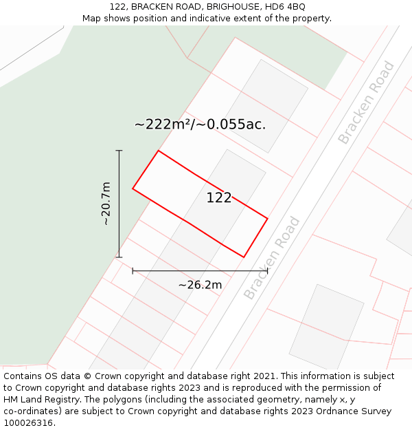 122, BRACKEN ROAD, BRIGHOUSE, HD6 4BQ: Plot and title map