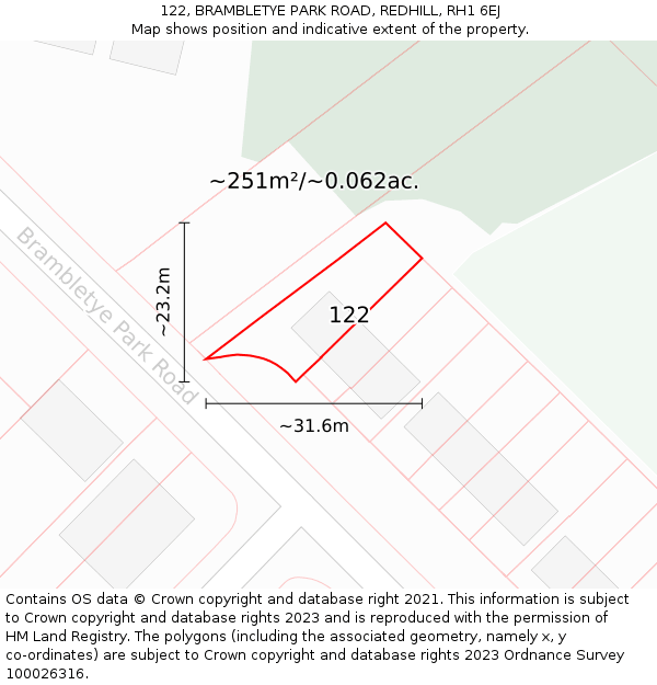 122, BRAMBLETYE PARK ROAD, REDHILL, RH1 6EJ: Plot and title map