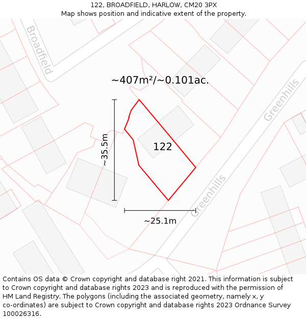 122, BROADFIELD, HARLOW, CM20 3PX: Plot and title map