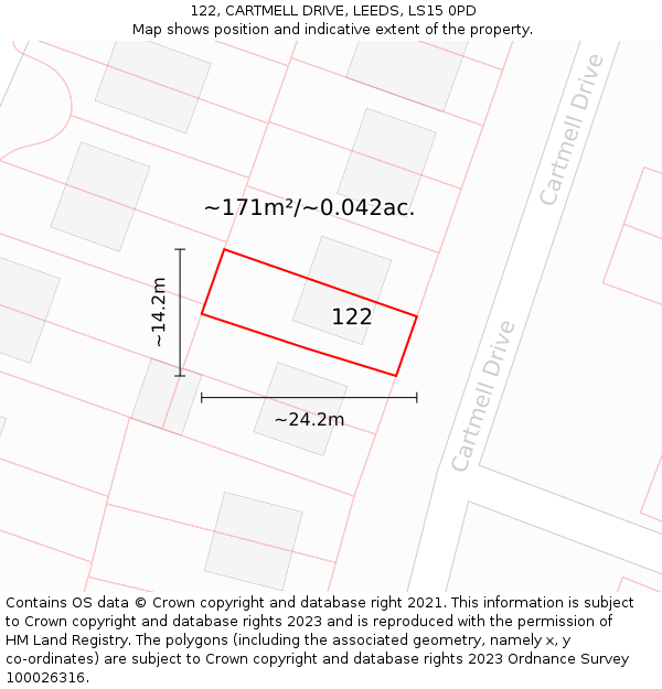 122, CARTMELL DRIVE, LEEDS, LS15 0PD: Plot and title map