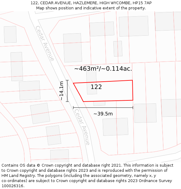 122, CEDAR AVENUE, HAZLEMERE, HIGH WYCOMBE, HP15 7AP: Plot and title map