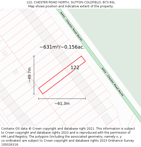 122, CHESTER ROAD NORTH, SUTTON COLDFIELD, B73 6SL: Plot and title map