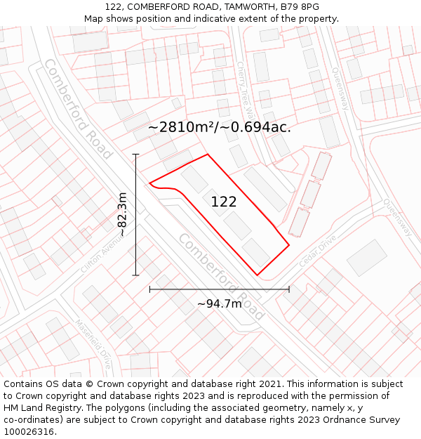 122, COMBERFORD ROAD, TAMWORTH, B79 8PG: Plot and title map