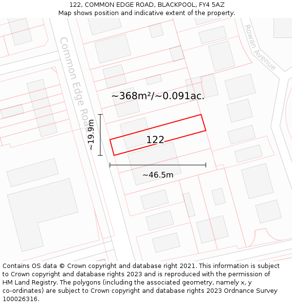 122, COMMON EDGE ROAD, BLACKPOOL, FY4 5AZ: Plot and title map