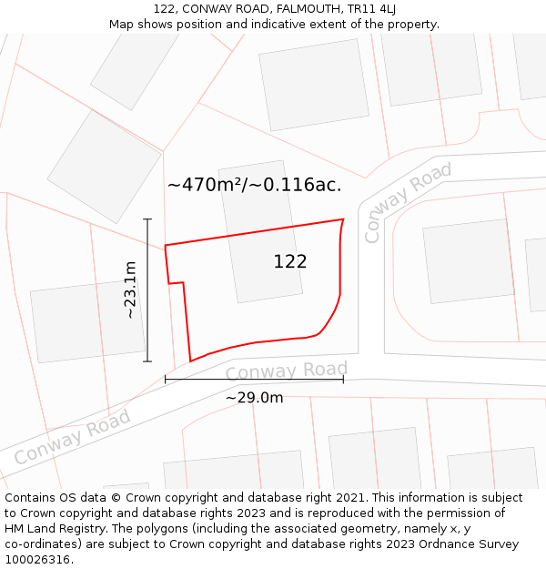 122, CONWAY ROAD, FALMOUTH, TR11 4LJ: Plot and title map