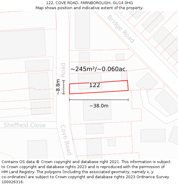 122, COVE ROAD, FARNBOROUGH, GU14 0HG: Plot and title map