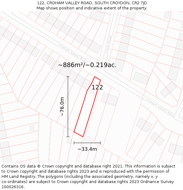 122, CROHAM VALLEY ROAD, SOUTH CROYDON, CR2 7JD: Plot and title map