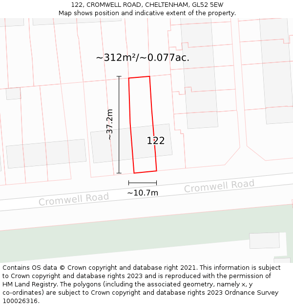 122, CROMWELL ROAD, CHELTENHAM, GL52 5EW: Plot and title map