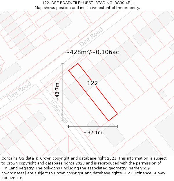 122, DEE ROAD, TILEHURST, READING, RG30 4BL: Plot and title map