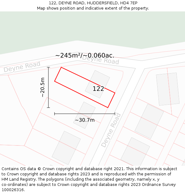 122, DEYNE ROAD, HUDDERSFIELD, HD4 7EP: Plot and title map