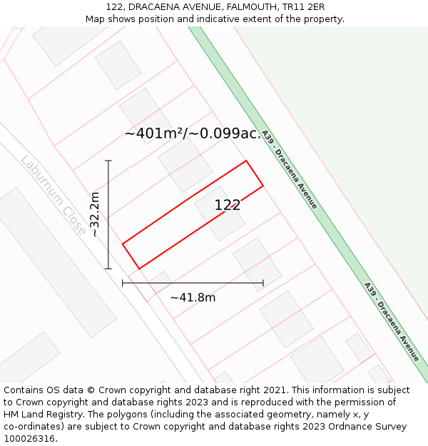 122, DRACAENA AVENUE, FALMOUTH, TR11 2ER: Plot and title map